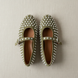Crystal Studded Flats Olive - Flat Lay