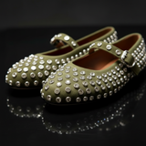 Crystal Studded Flats Olive - Side