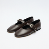 Dark Brown Mary Jane Flats – Square