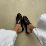 Dark brown mule loafers - overhead pair shot 1:1