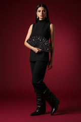 Egyptian model with black pocket boots - full length