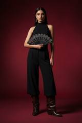 Egyptian model with brown pocket boots - full length