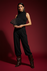 Egyptian model with brown pocket boots - mid shot