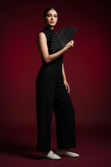 Egyptian model with cream ballet flats - mid shot