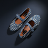 Crystal Studded Denim Mary Jane Flats