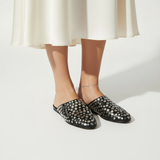 Studded Leather Mules - Black