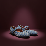 Crystal Studded Denim Mary Jane Flats