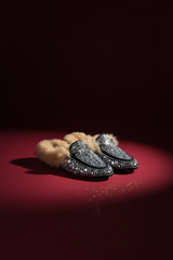 Luxury loafers on red background