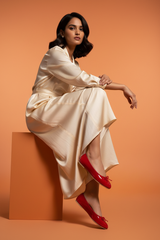 Red ballet flats with model