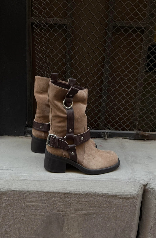 Buckle Strap Ankle Boots - Tan & Brown