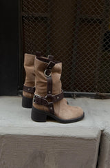 Buckle Strap Ankle Boots - Tan & Brown