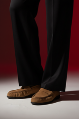 Tan suede loafers - close-up detail